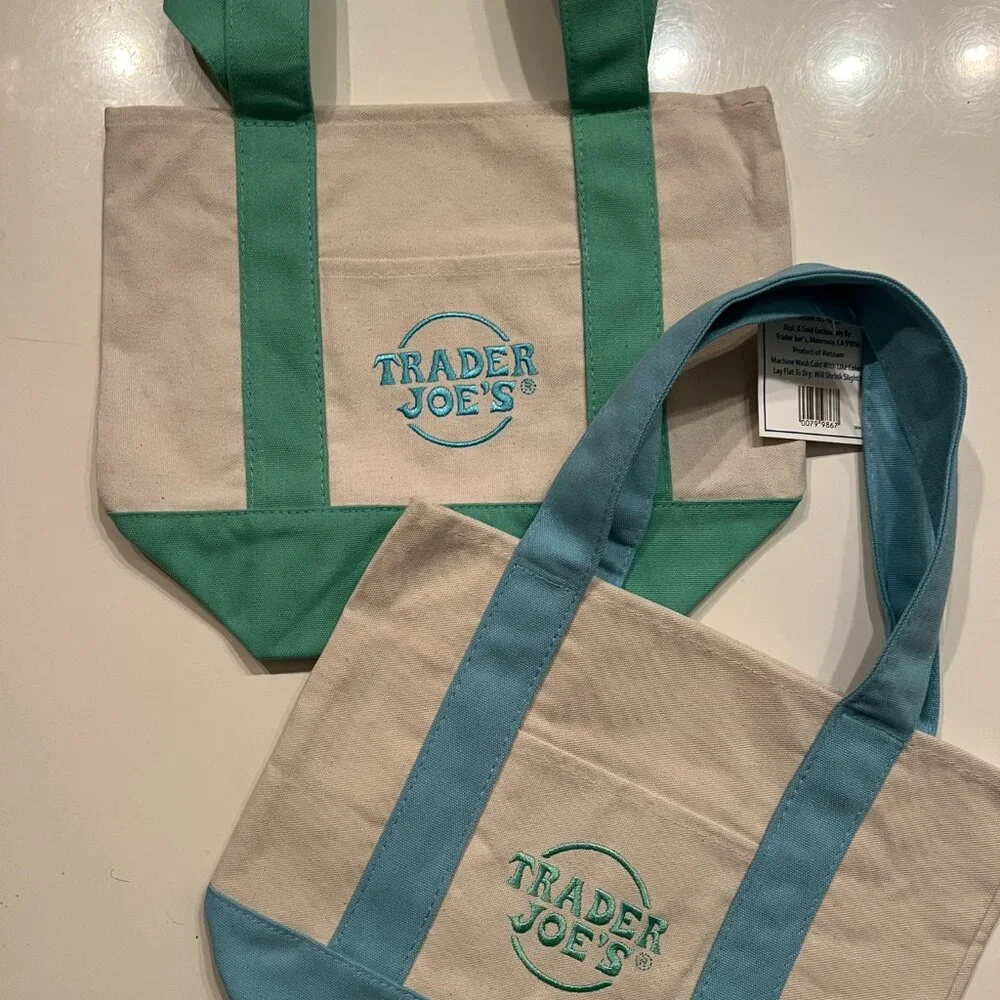 rader Joe’s Mini Pastel Canvas Tote Bag‎ Set (Blue & Green) – NWT